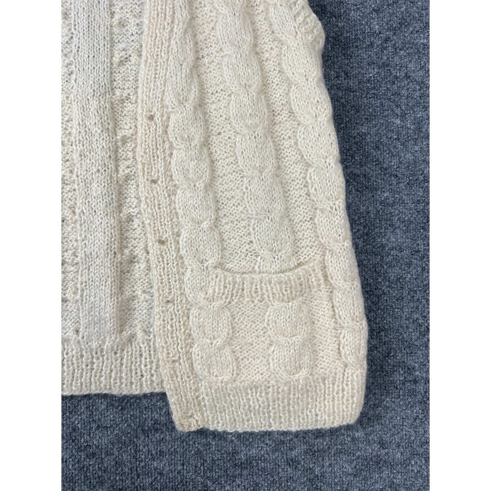 Vintage Hand Knit Vest Cable Stitch Cardigan Cream Off-White Mens XL Button - Picture 2 of 6